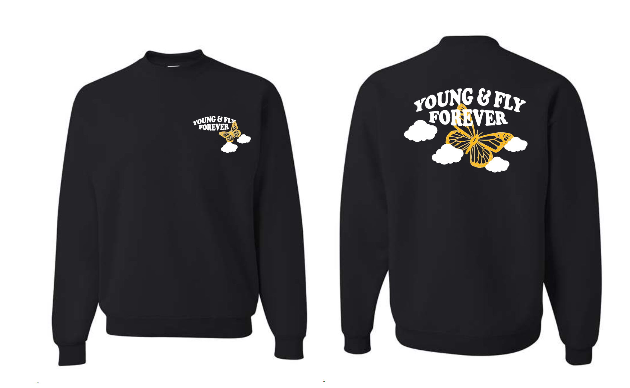 New Butterfly Graphic premium crewneck  (yellow gold butterfly)
